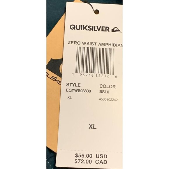 Quiksilver Zero Waist Amphibian Elastic Shorts XL Extra Large Blue Pocket New - Picture 6 of 9